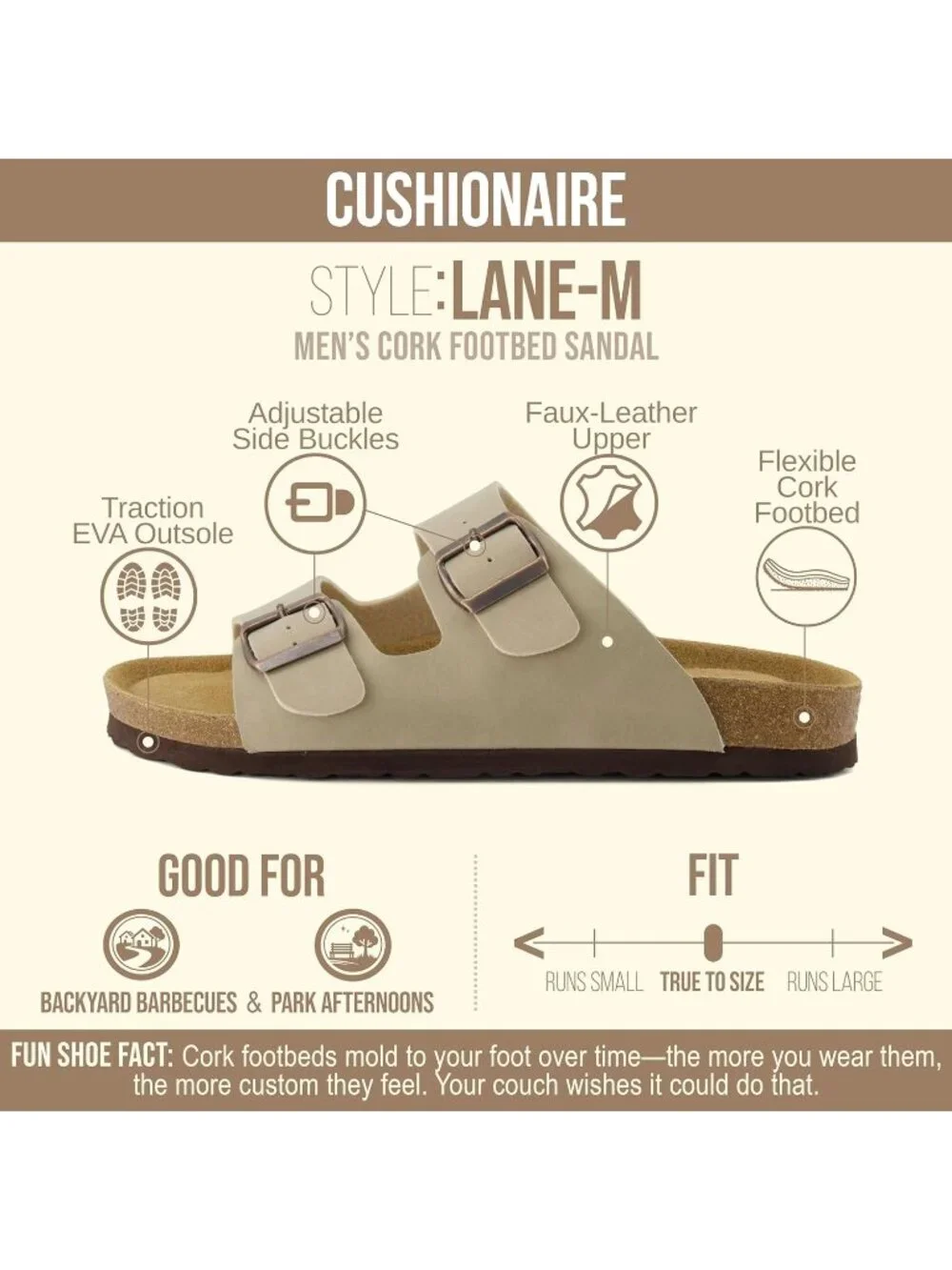 Men's Stone Lane Cork Footbed Sandals Adjustable Buckle Comfort Slides